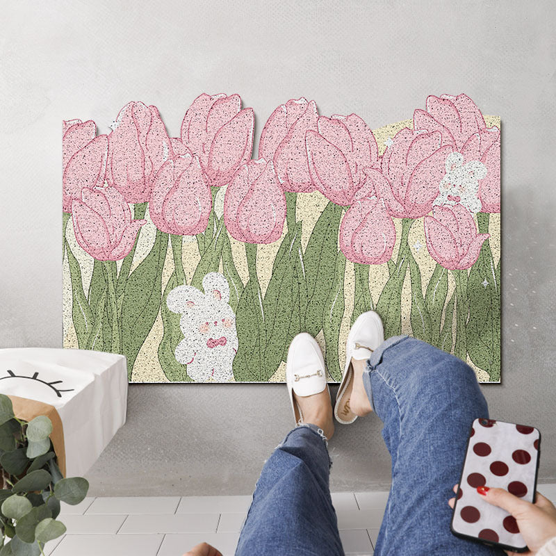 Feblilac Pink Blooming Tulips PVC Coil Door Mat