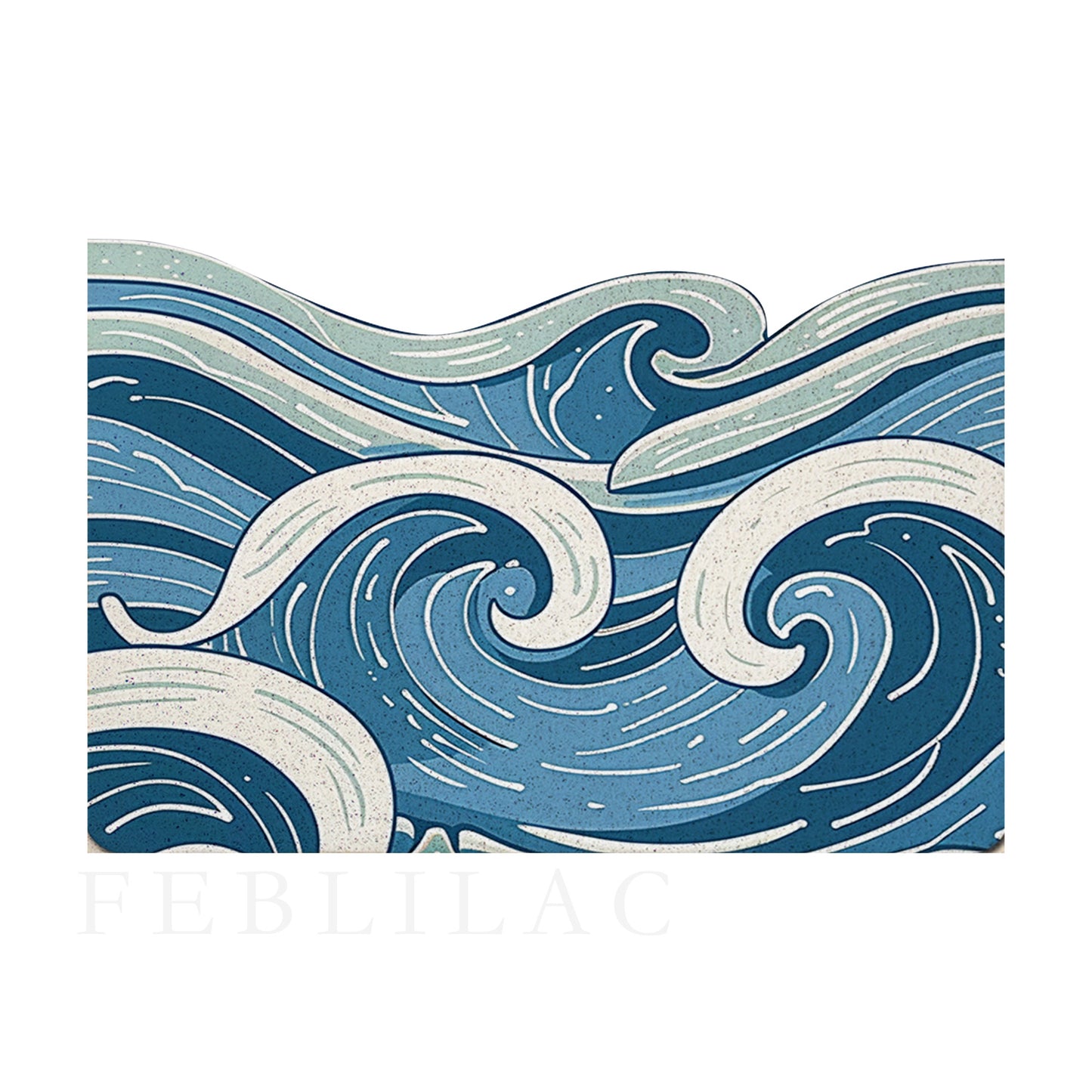 Feblilac Blue Ocean Waves PVC Coil Door Mat