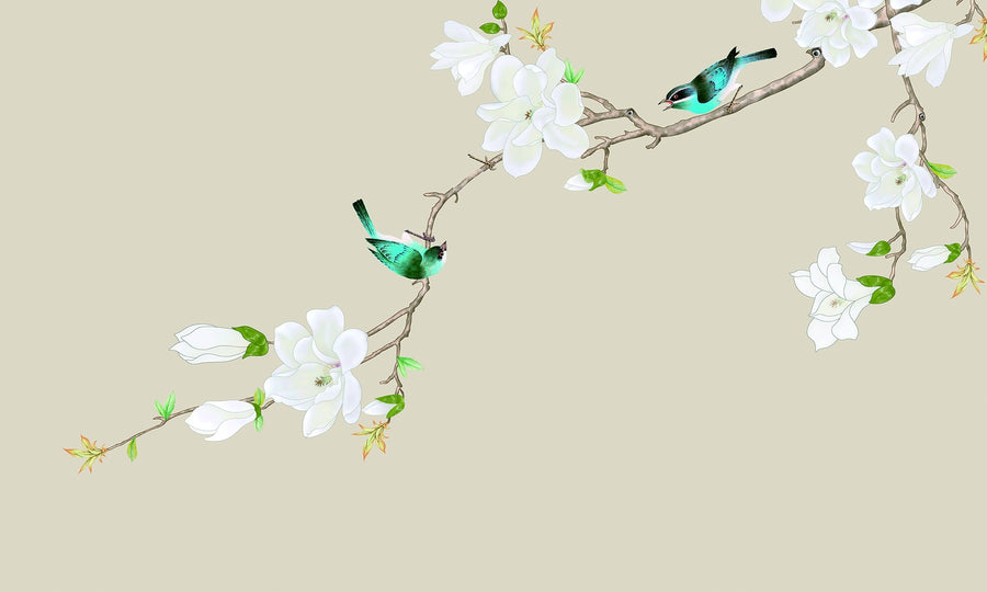 Feblilac Two Blue Birds and White Magnolia PVC Coil Door Mat