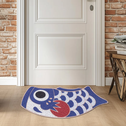 Feblilac Deep Blue Koinobori Carp Flag PVC Coil Door Mat
