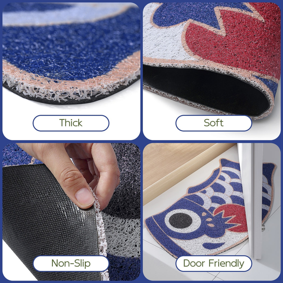 Feblilac Deep Blue Koinobori Carp Flag PVC Coil Door Mat