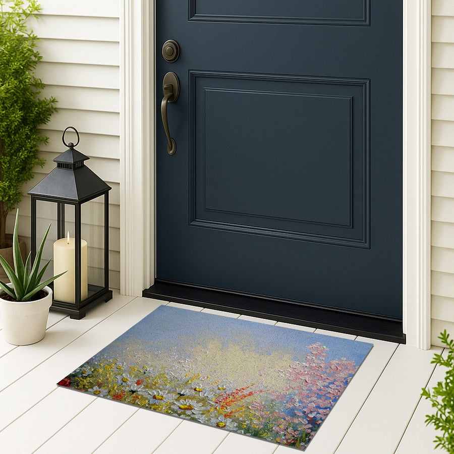 Feblilac Oil Painting White and Pink Blossoms PVC Coil Door Mat