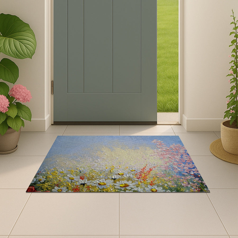Feblilac Oil Painting White and Pink Blossoms PVC Coil Door Mat