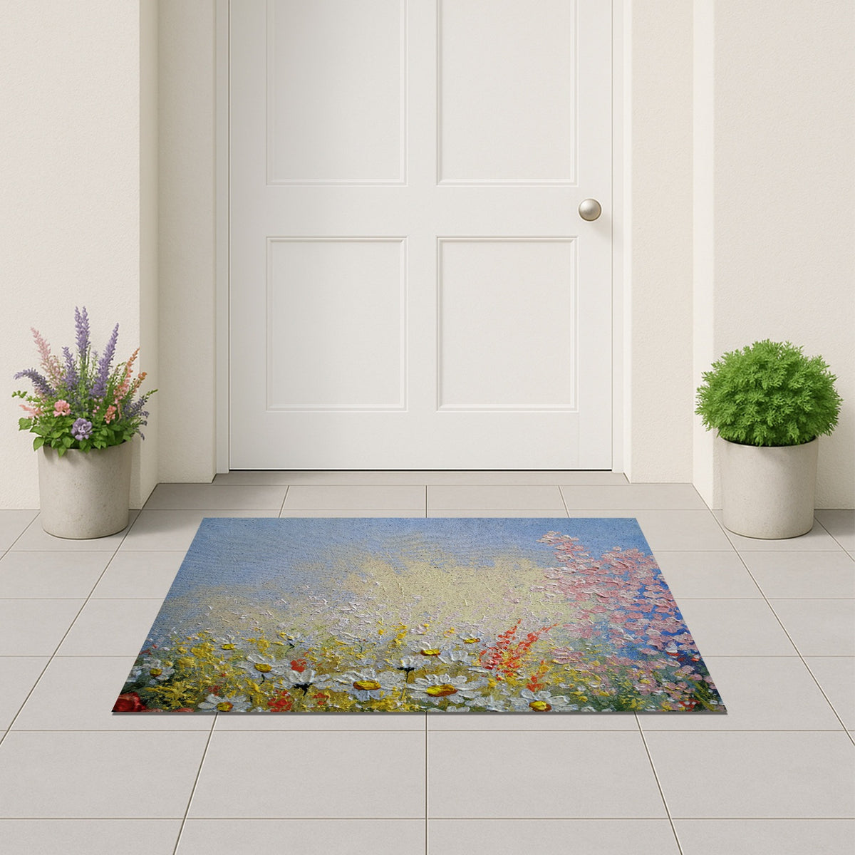 Feblilac Oil Painting White and Pink Blossoms PVC Coil Door Mat