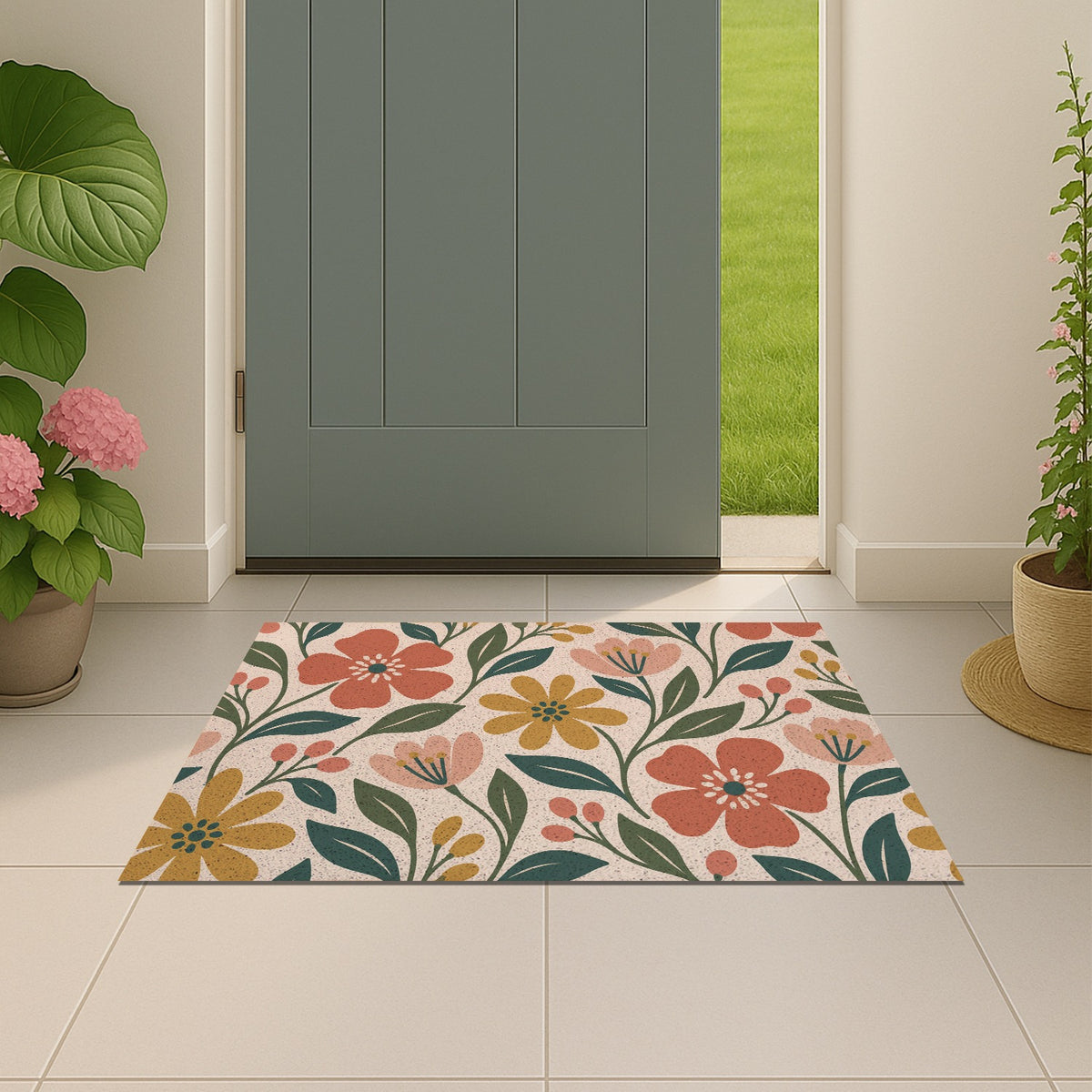 Feblilac Green Ground Orchid PVC Coil Door Mat