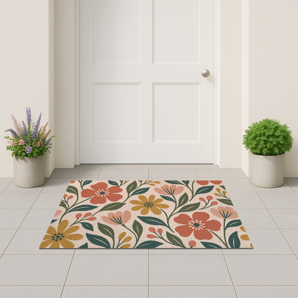Feblilac Green Ground Orchid PVC Coil Door Mat