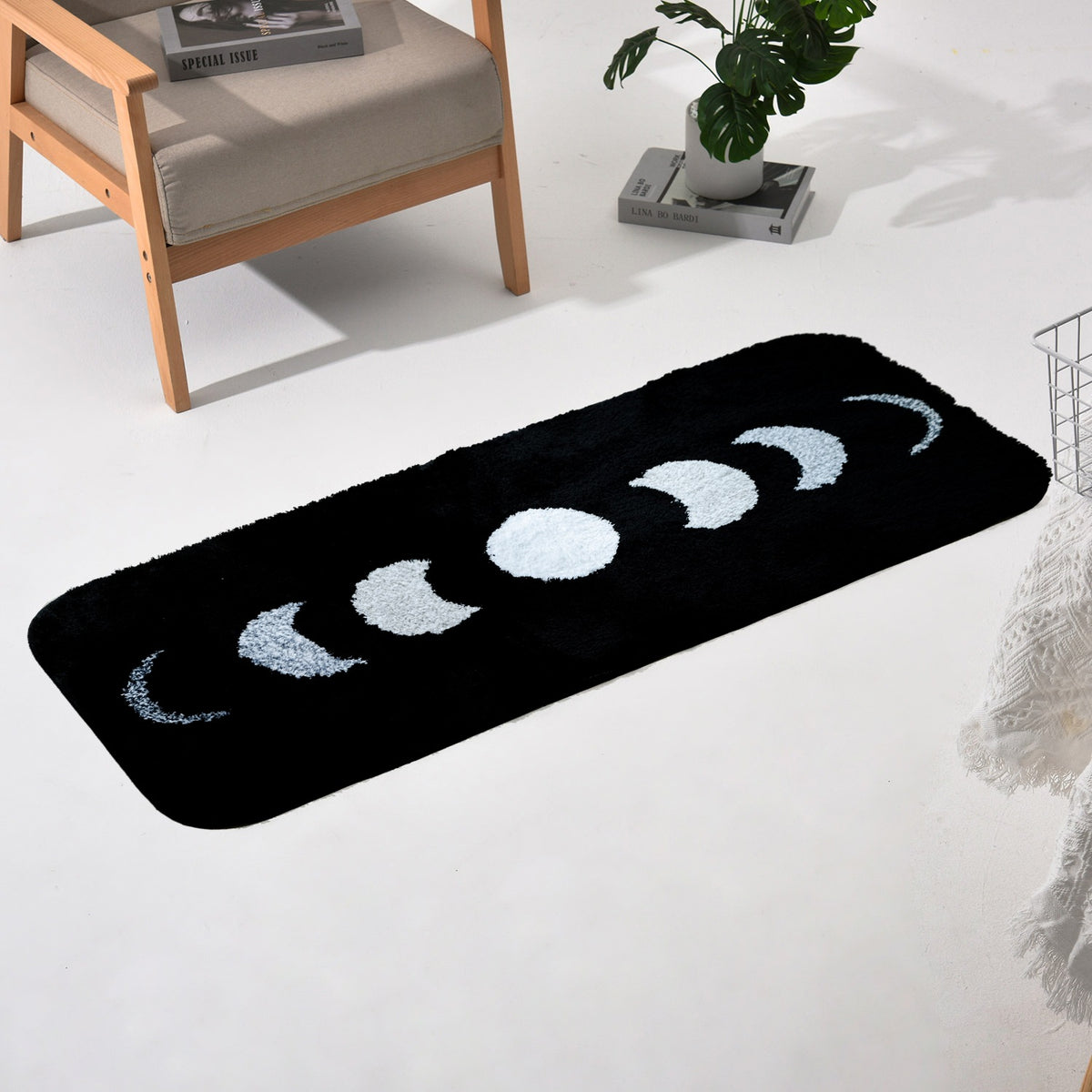 Feblilac Black Ground Moon Phases Runner PVC Coil Door Mat