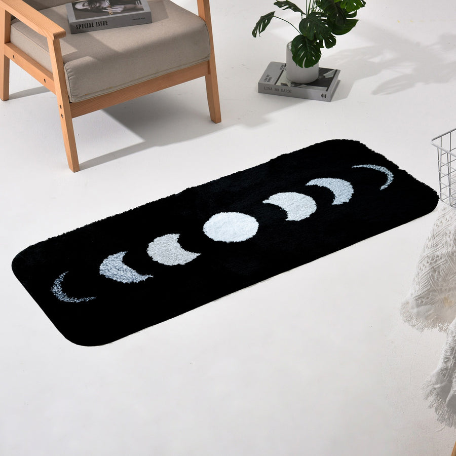 Feblilac Black Ground Moon Phases Runner PVC Coil Door Mat