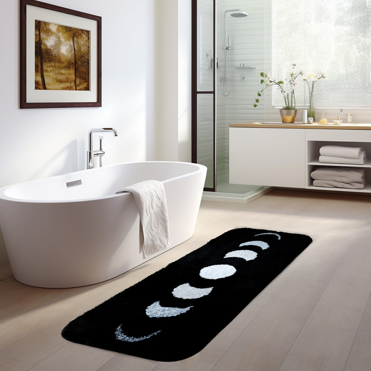 Feblilac Black Ground Moon Phases Runner PVC Coil Door Mat