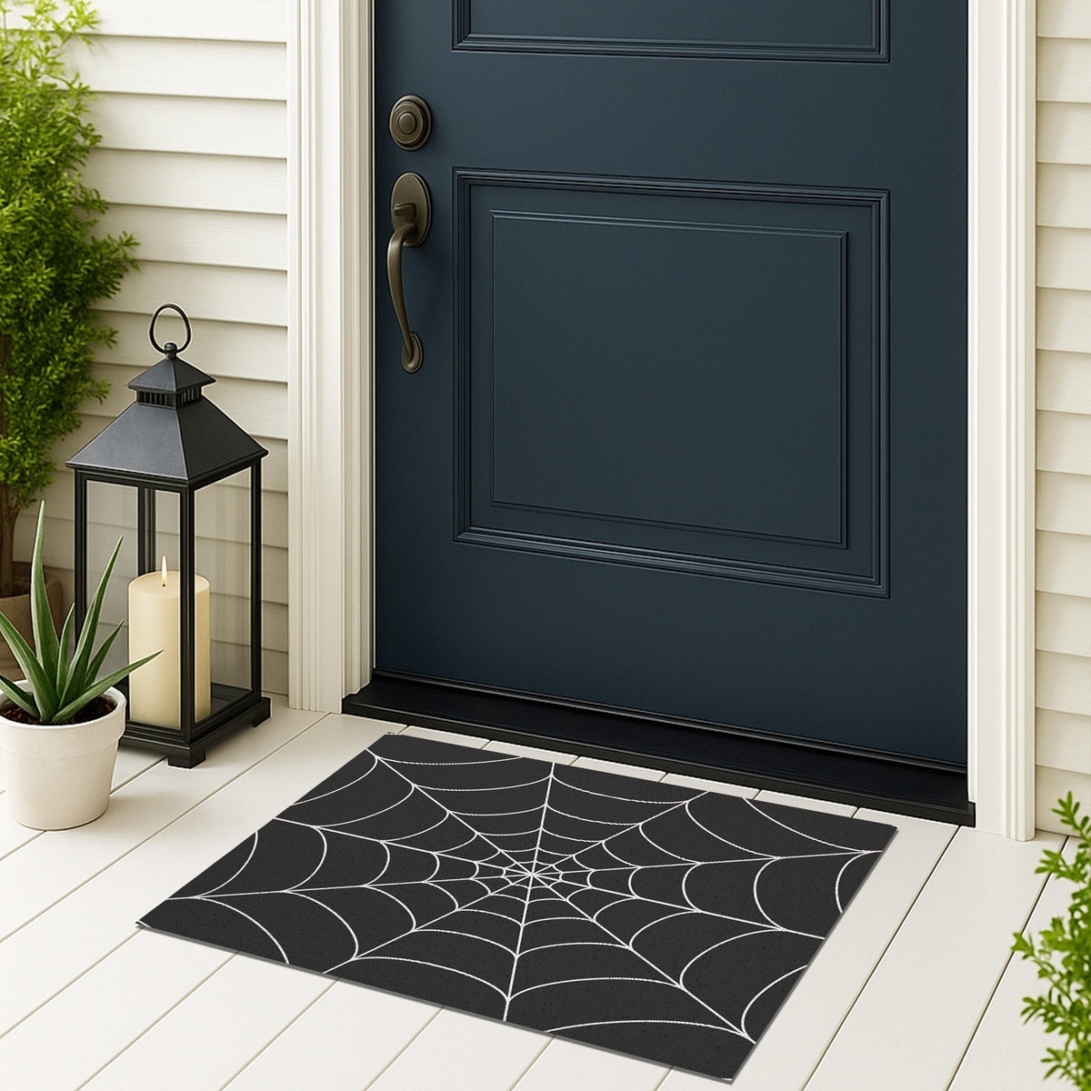 Feblilac Black and White Spider Web Coil PVC Coil Door Mat