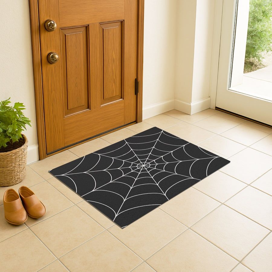 Feblilac Black and White Spider Web Coil PVC Coil Door Mat