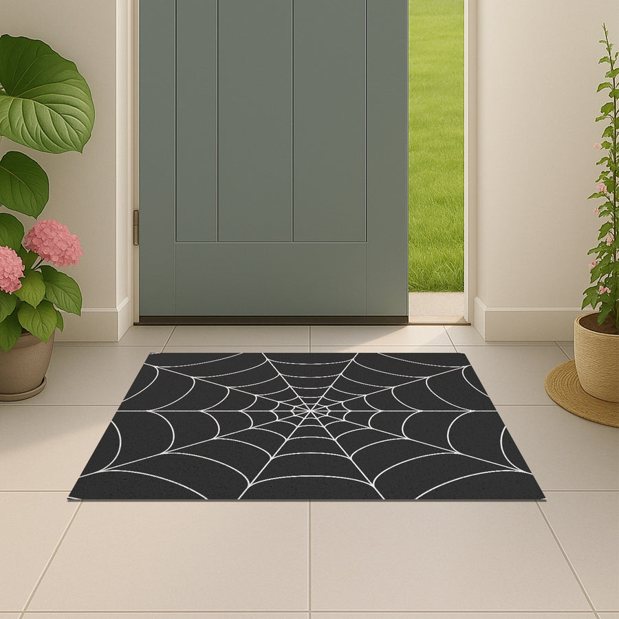 Feblilac Black and White Spider Web Coil PVC Coil Door Mat