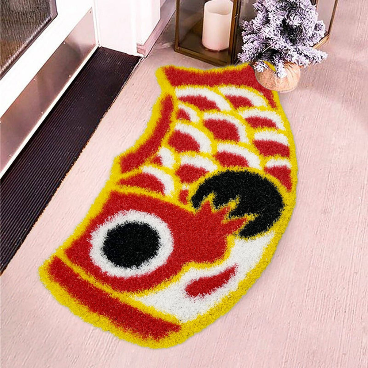 Feblilac Red and Blue Koinobori Carp Flag PVC Coil Door Mat