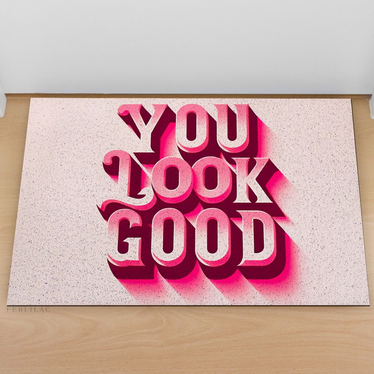 Feblilac Pink You Look Good PVC Coil Door Mat