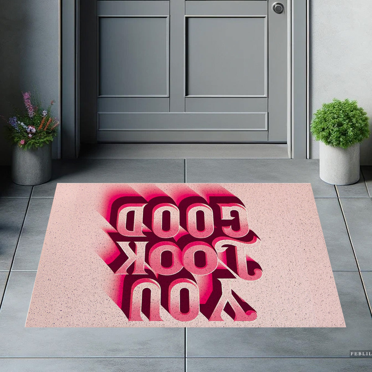 Feblilac Pink You Look Good PVC Coil Door Mat