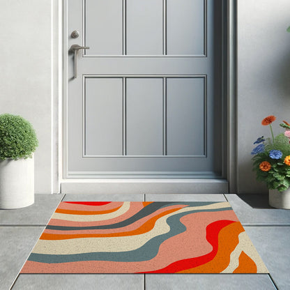 Feblilac Abstract Orange Lines PVC Coil Door Mat