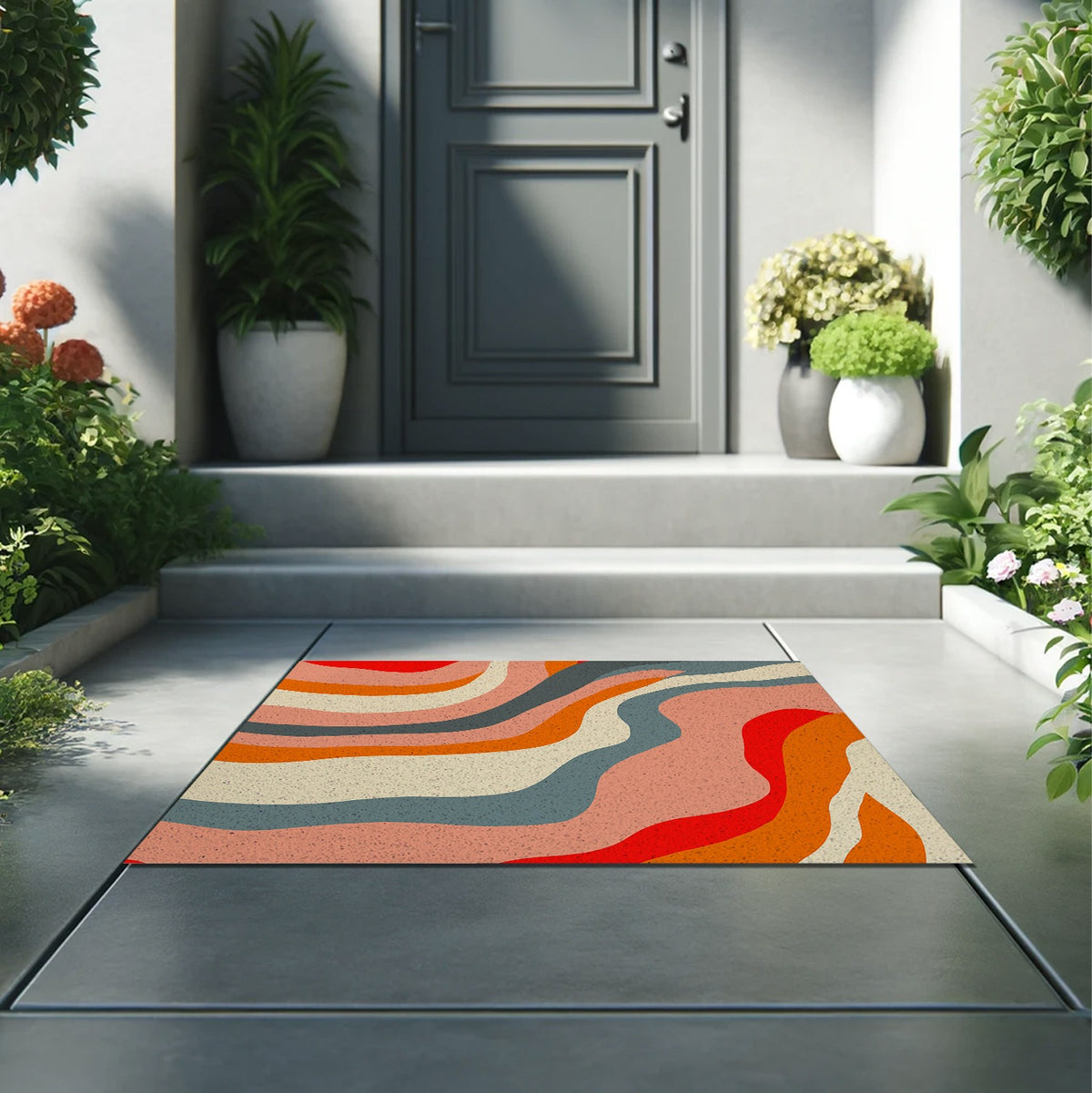 Feblilac Abstract Orange Lines PVC Coil Door Mat