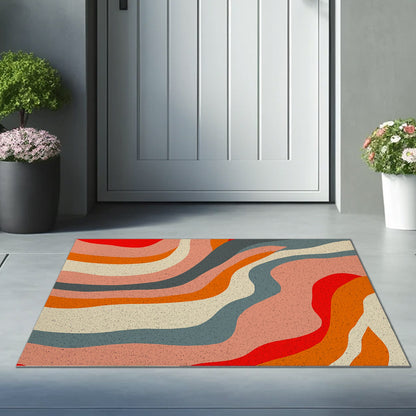Feblilac Abstract Orange Lines PVC Coil Door Mat