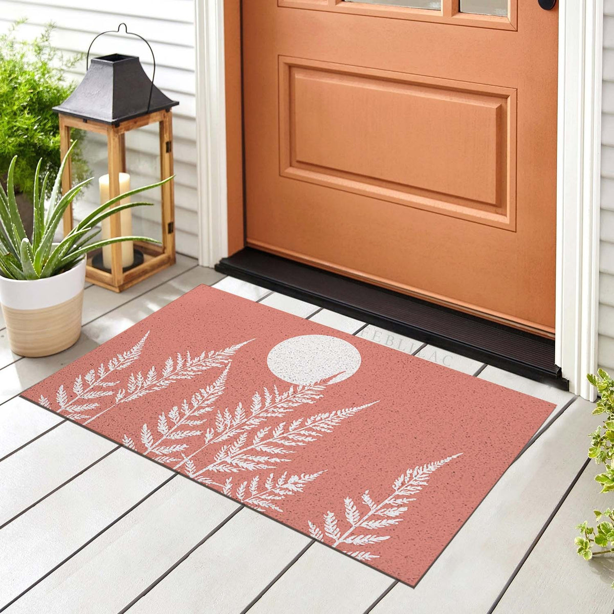 Feblilac Pink Fern Leaves PVC Coil Door Mat