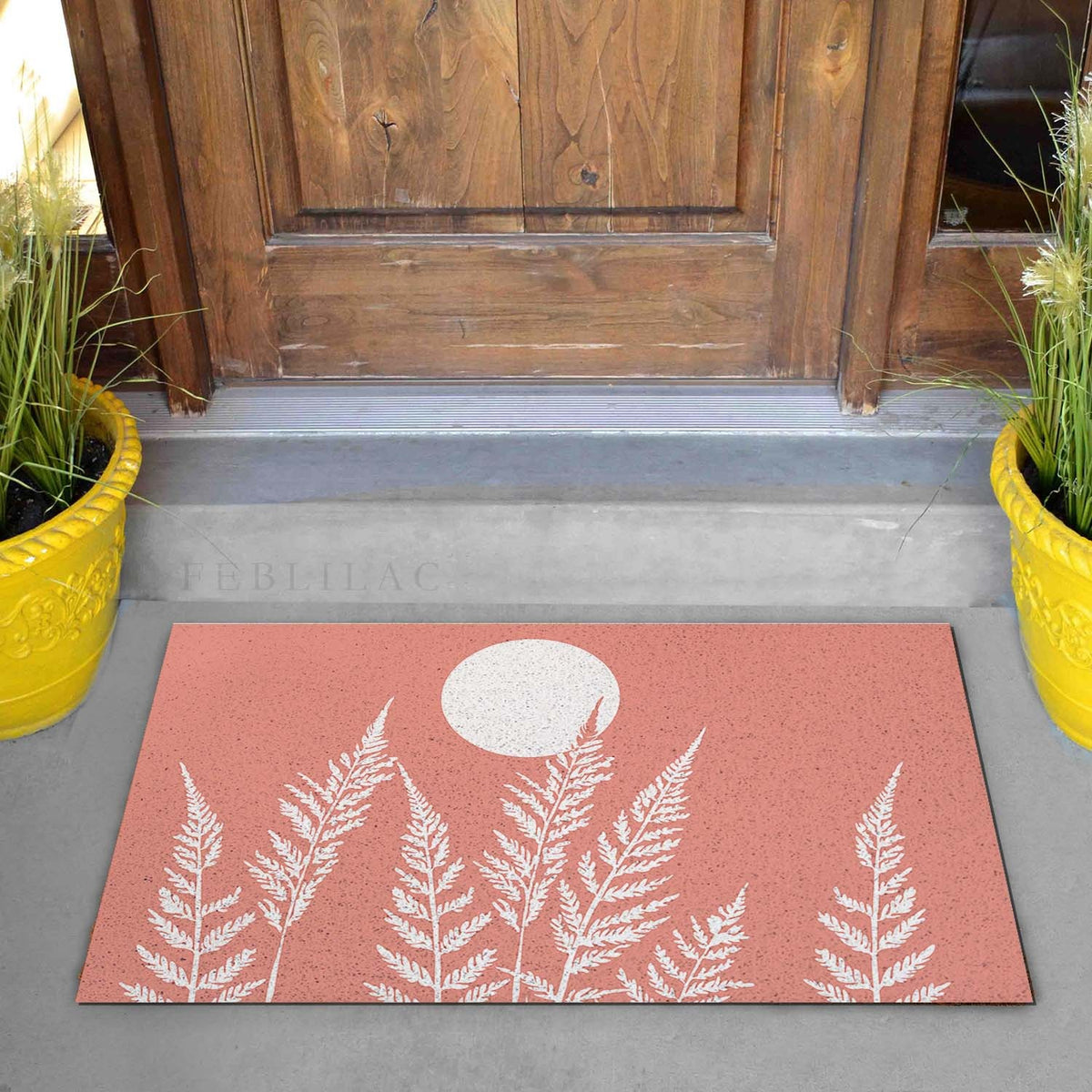 Feblilac Pink Fern Leaves PVC Coil Door Mat