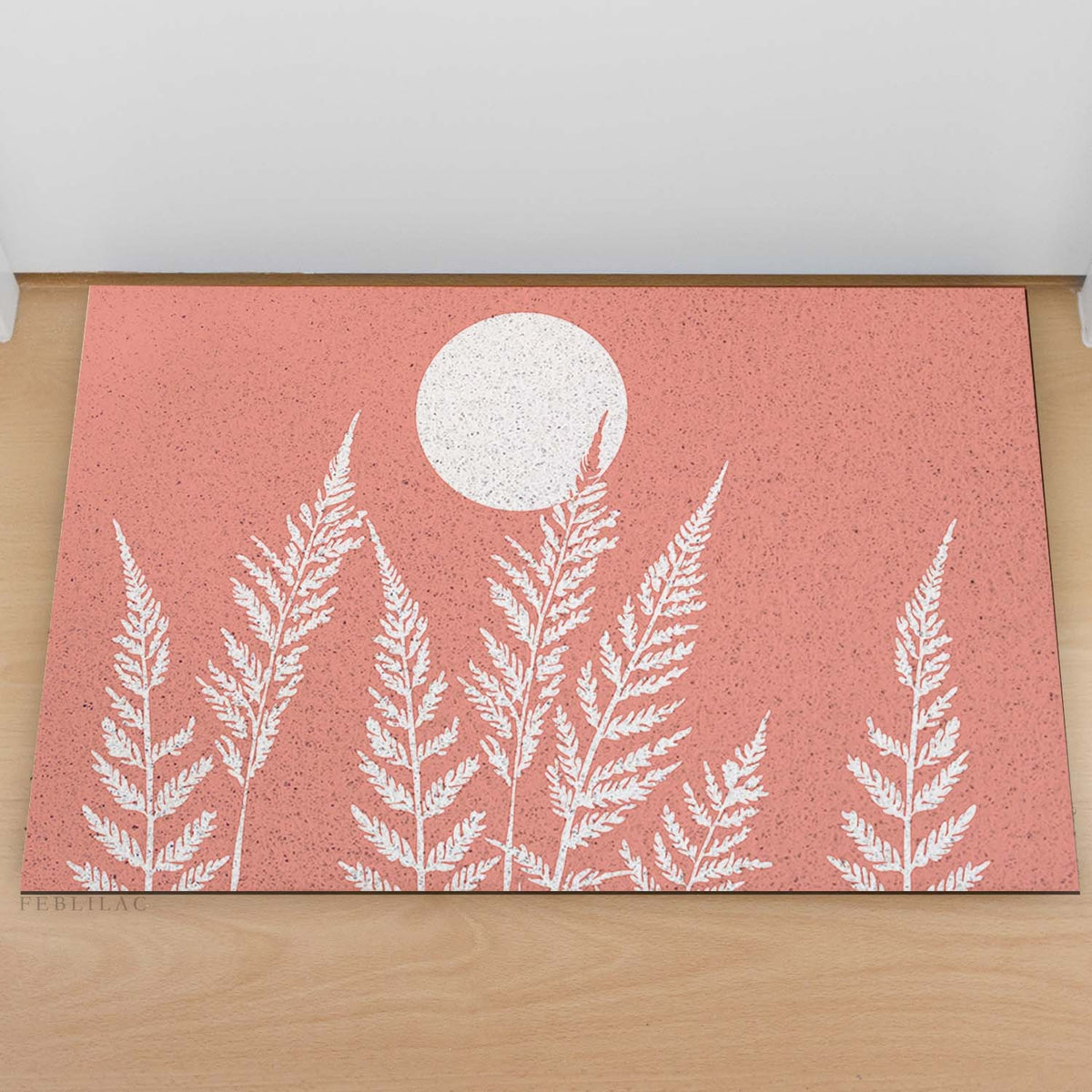 Feblilac Pink Fern Leaves PVC Coil Door Mat