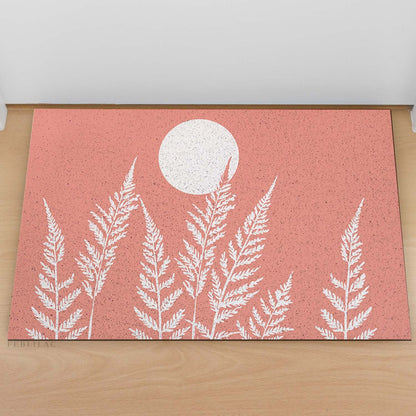 Feblilac Pink Fern Leaves PVC Coil Door Mat