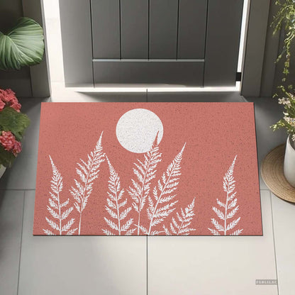 Feblilac Pink Fern Leaves PVC Coil Door Mat