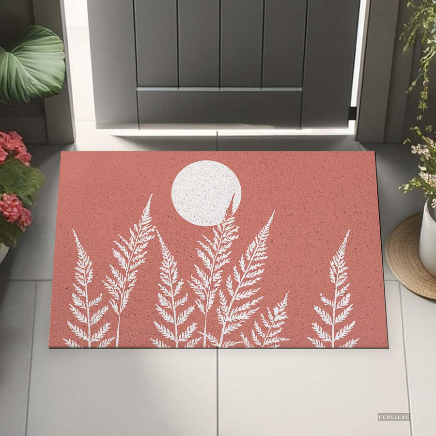 Feblilac Pink Fern Leaves PVC Coil Door Mat