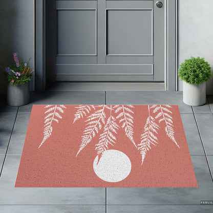 Feblilac Pink Fern Leaves PVC Coil Door Mat