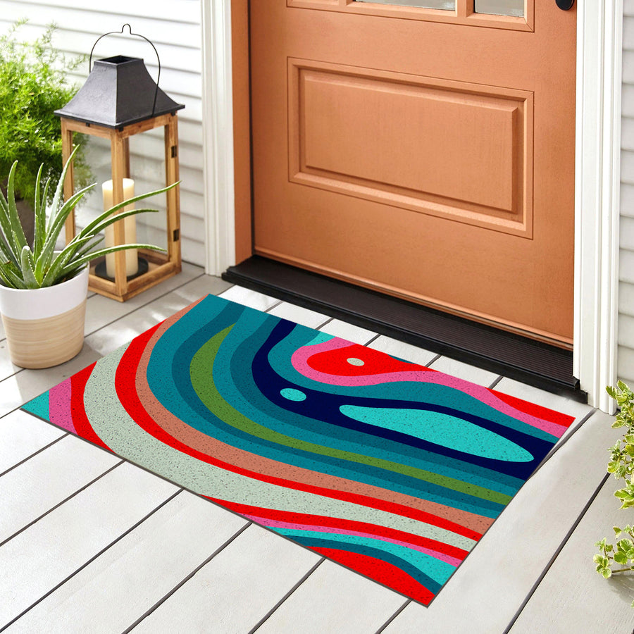 Feblilac Blue Orange Green Curve Texture PVC Coil Door Mat