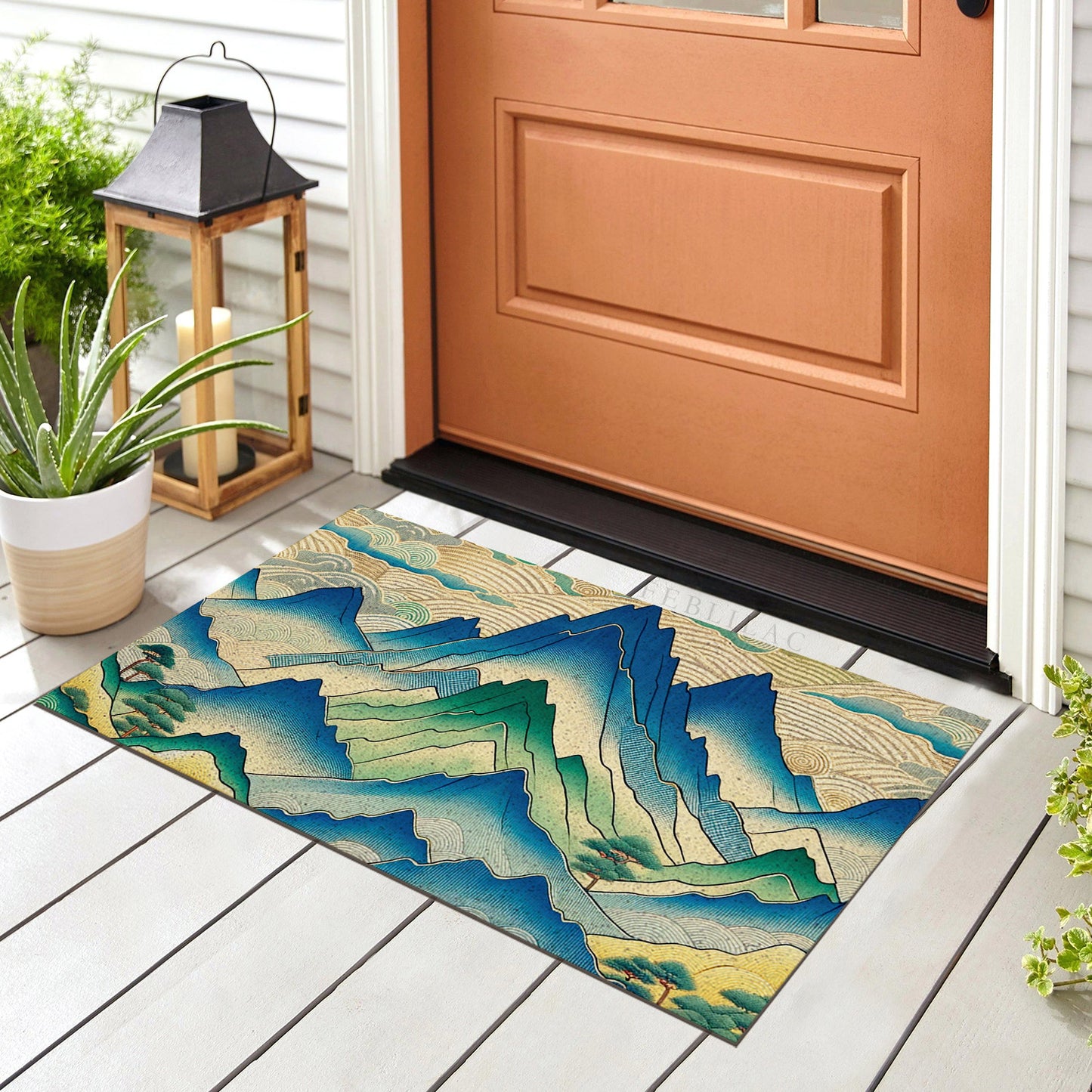 Feblilac PVC Japanese Mountains Welcome Mats for Front Door