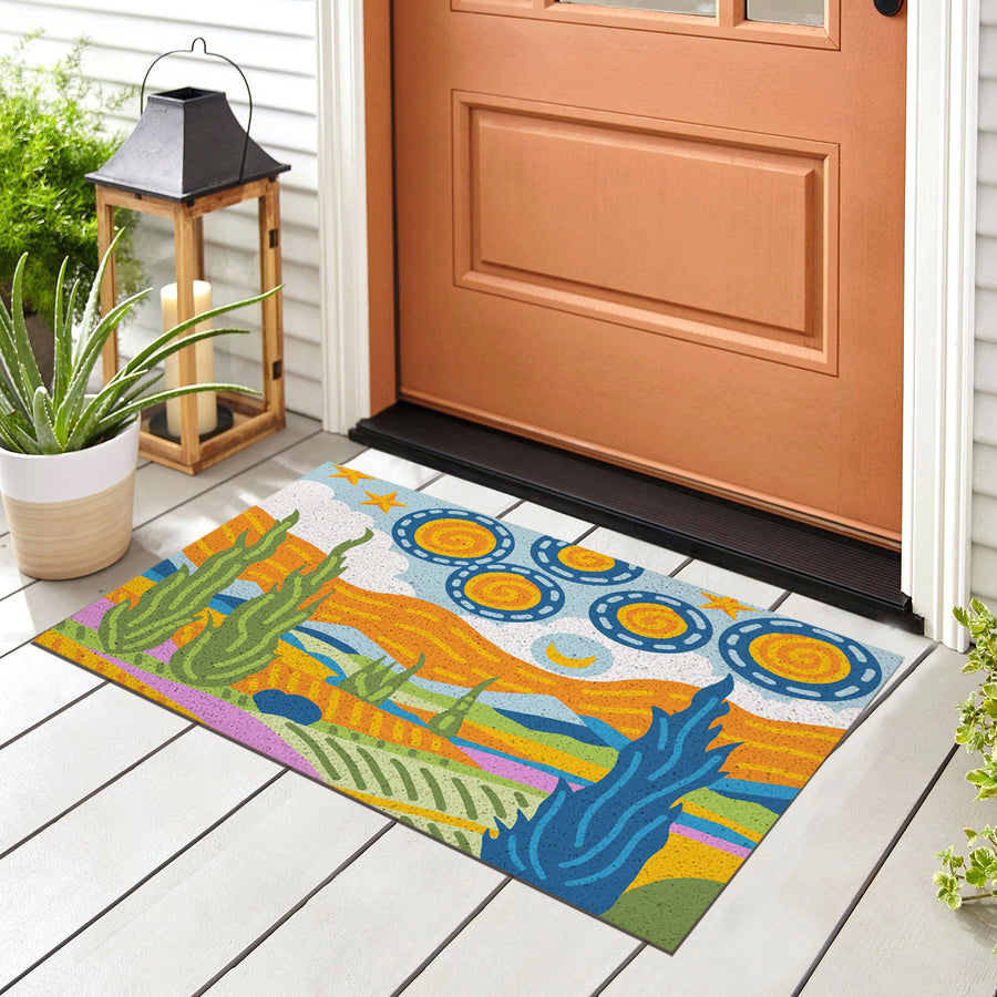 Feblilac Van Gogh Wheat Field Starry Sky PVC Coil Door Mat