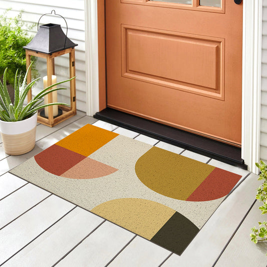 Feblilac Orange Semicircle Rectangle PVC Coil Door Mat