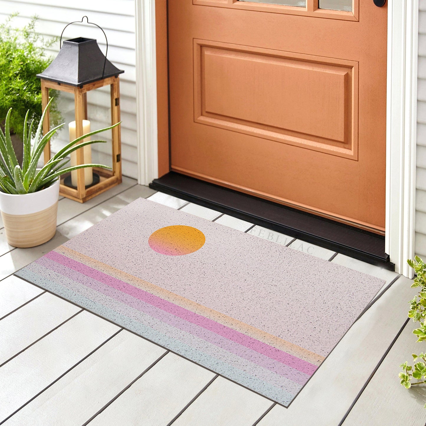 Feblilac Pink Ocean Sunset PVC Coil Door Mat