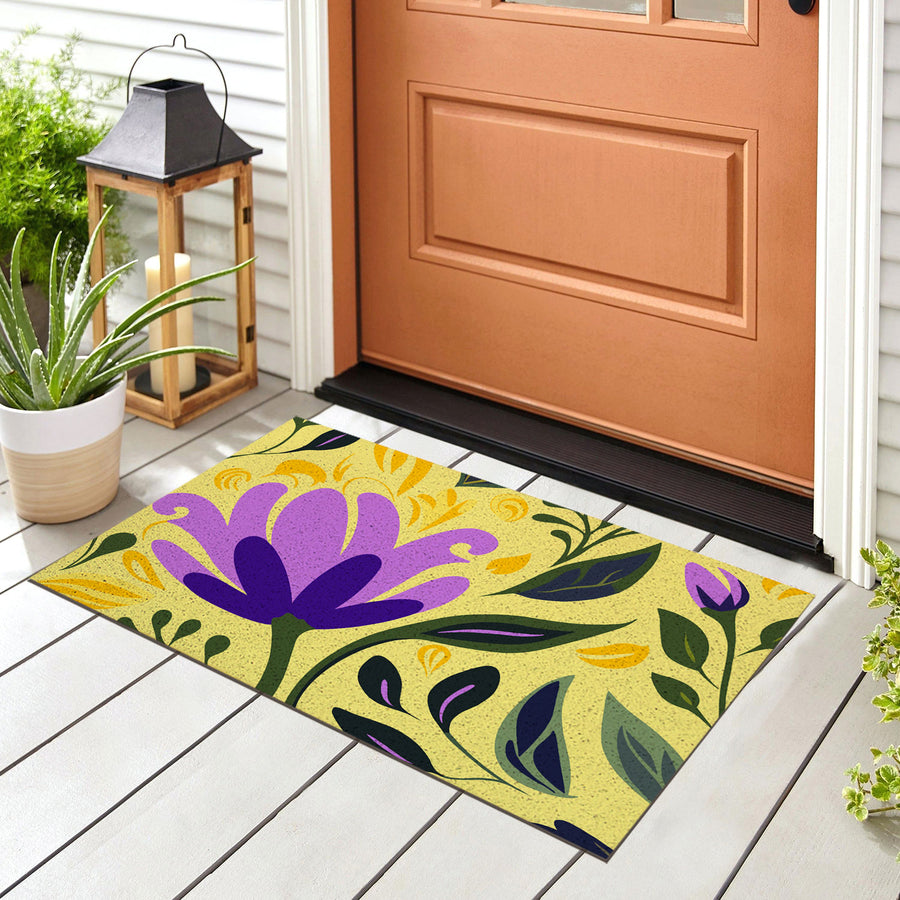 Feblilac Purple Flower Yellow Background PVC Coil Door Mat