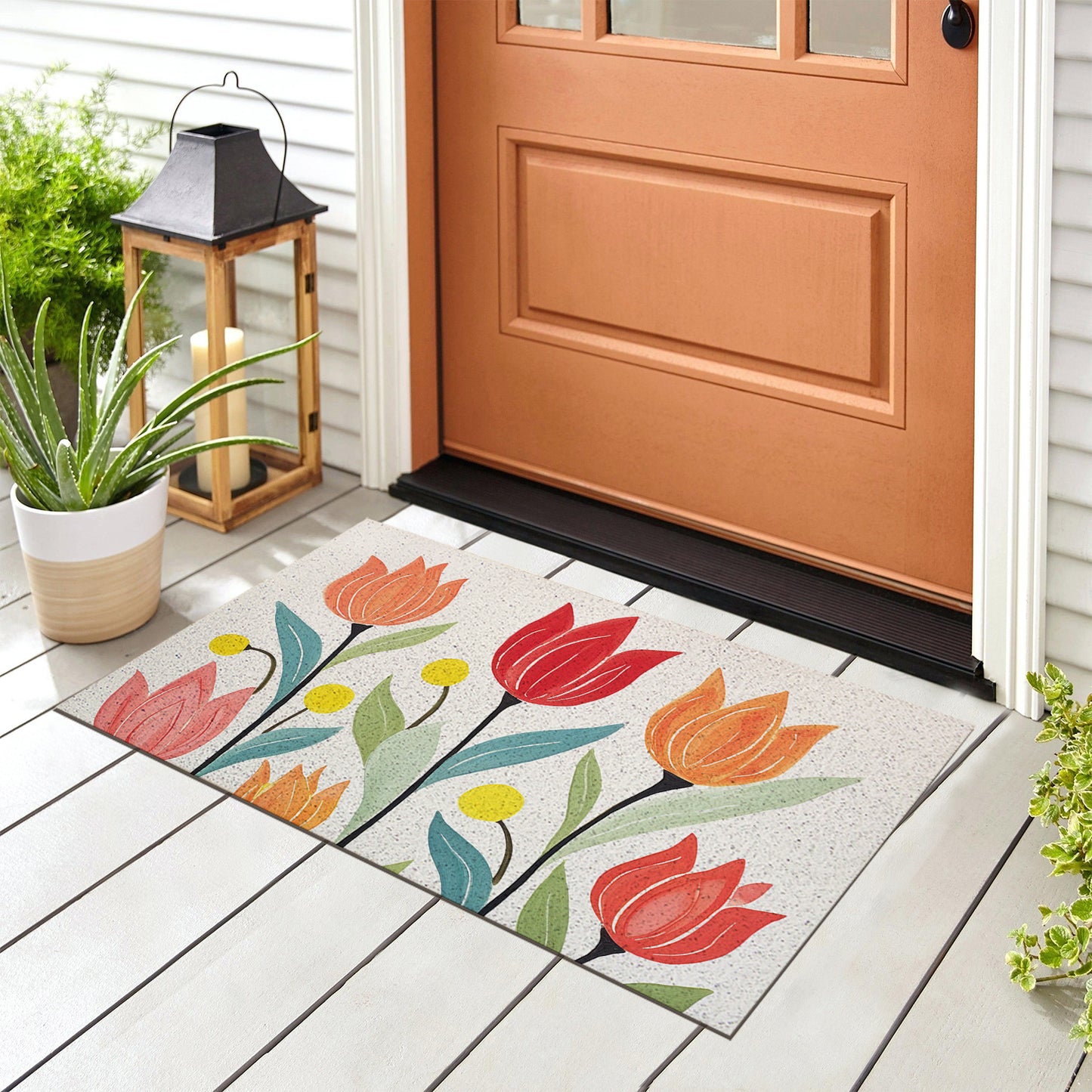 Feblilac Tulips Off-white Background PVC Coil Door Mat