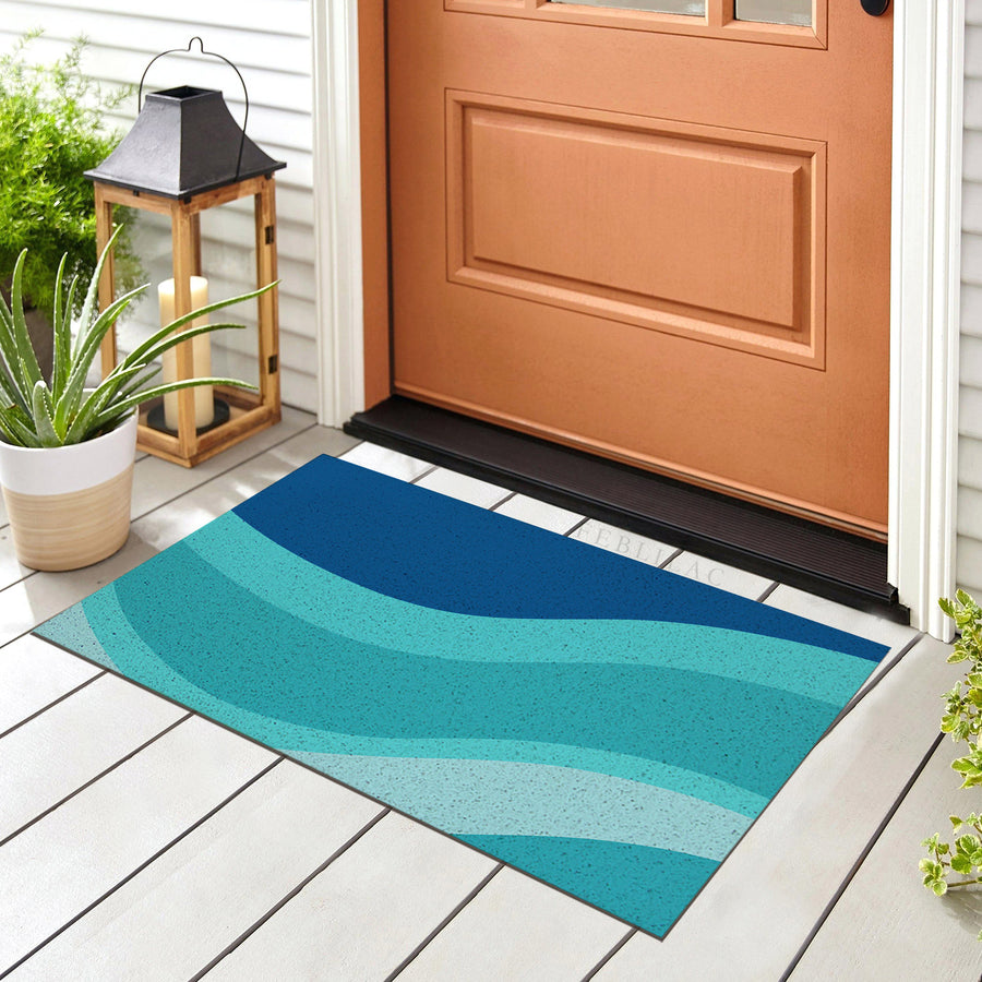 Feblilac Gradient Blue Flowing Waves PVC Coil Door Mat