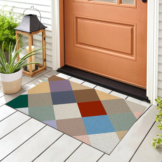 Feblilac Colorful Checkerboard PVC Coil Door Mat