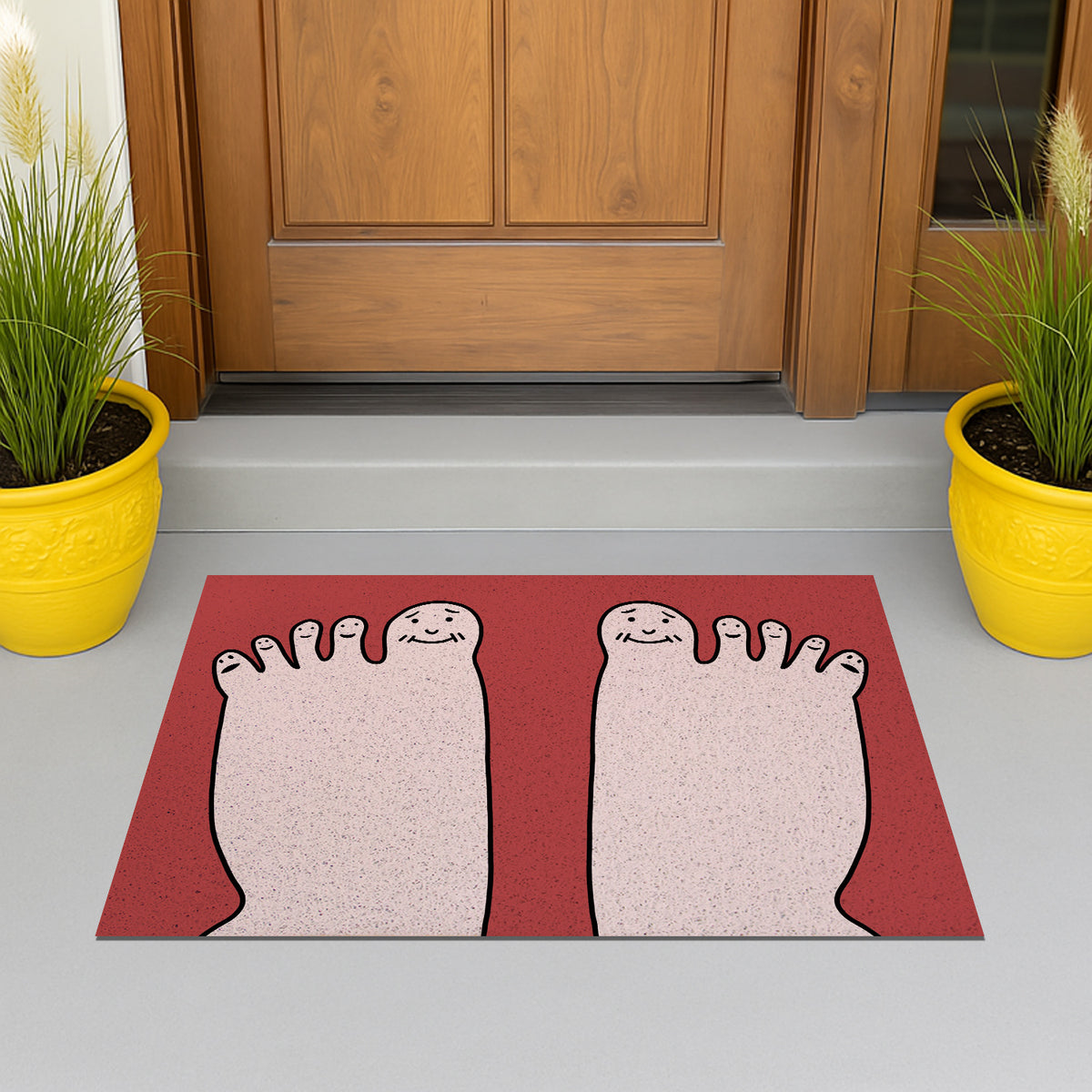 Feblilac Five Toes PVC coil door mat at the front door on a tiled porch