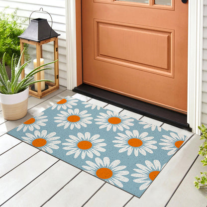 Feblilac White Daisy Pattern PVC Coil Door Mat