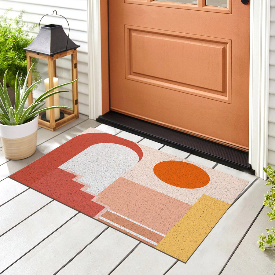 Feblilac Red Color Block Modern Abstract PVC Coil Door Mat