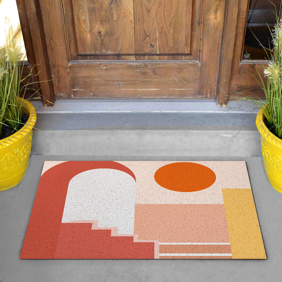 Feblilac Red Color Block Modern Abstract PVC Coil Door Mat - view 2