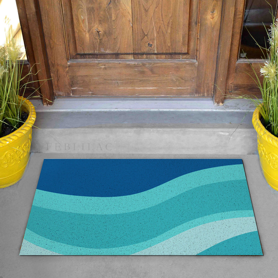 Feblilac Gradient Blue Flowing Waves PVC Coil Door Mat - view 2