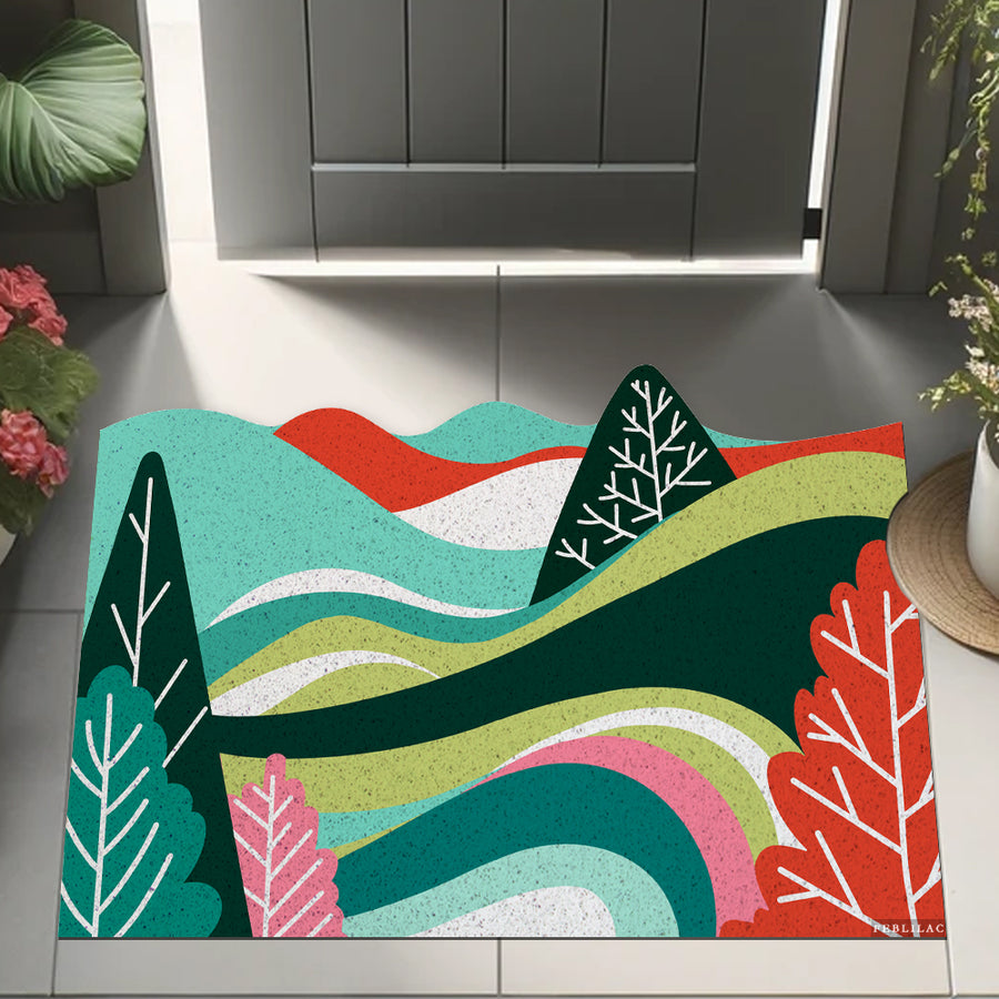 Feblilac Simple Orange and Green Mountains PVC Coil Door Mat - view 2