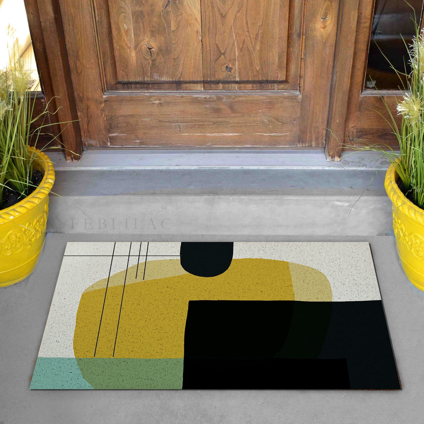 Feblilac Green Black Yellow Modern Abstract PVC Coil Door Mat