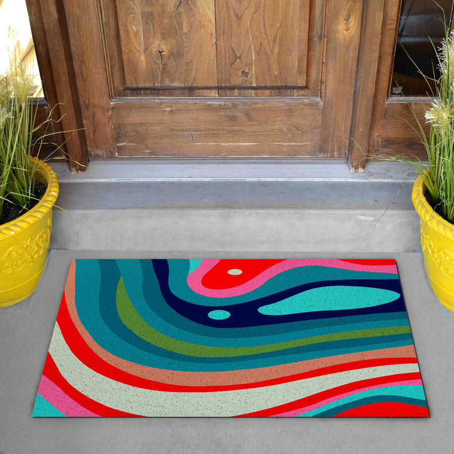 Feblilac Blue Orange Green Curve Texture PVC Coil Door Mat - view 3