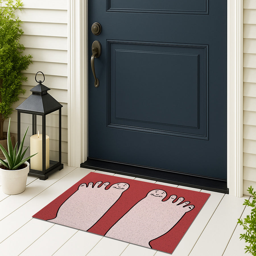Feblilac Five Toes PVC coil door mat on a doorstep with potted plants