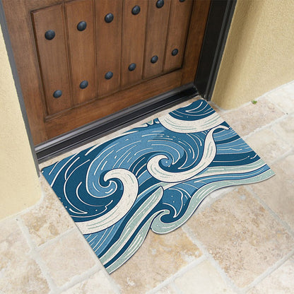 Feblilac Blue Ocean Waves PVC Coil Door Mat