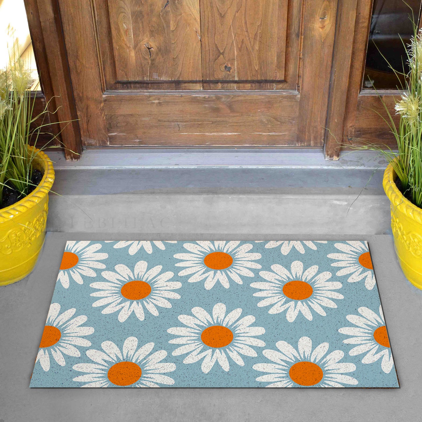 Feblilac White Daisy Pattern PVC Coil Door Mat