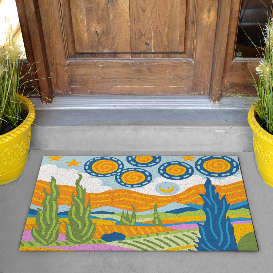 Feblilac Van Gogh Wheat Field Starry Sky PVC Coil Door Mat - view 2